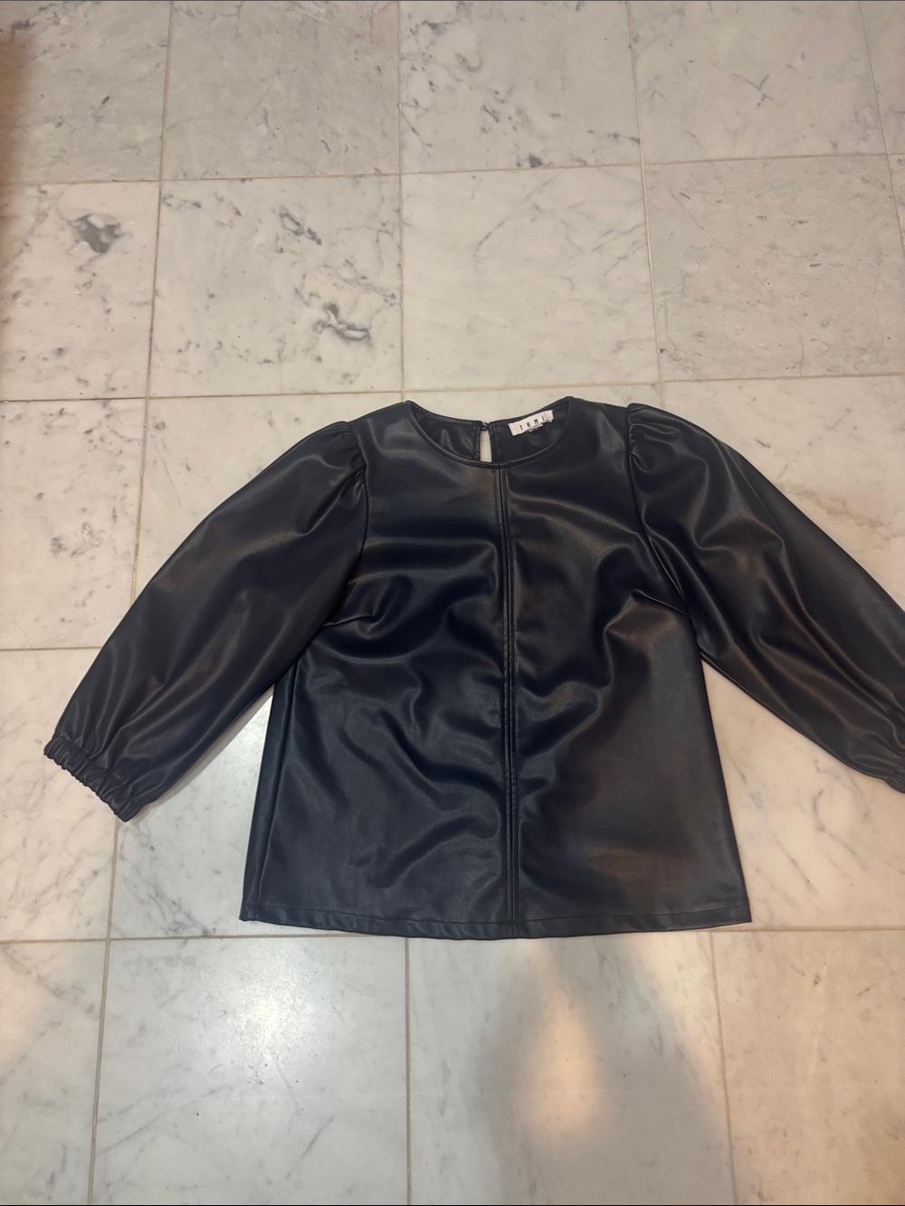 THML NAVY FAUX LEATHER TOP